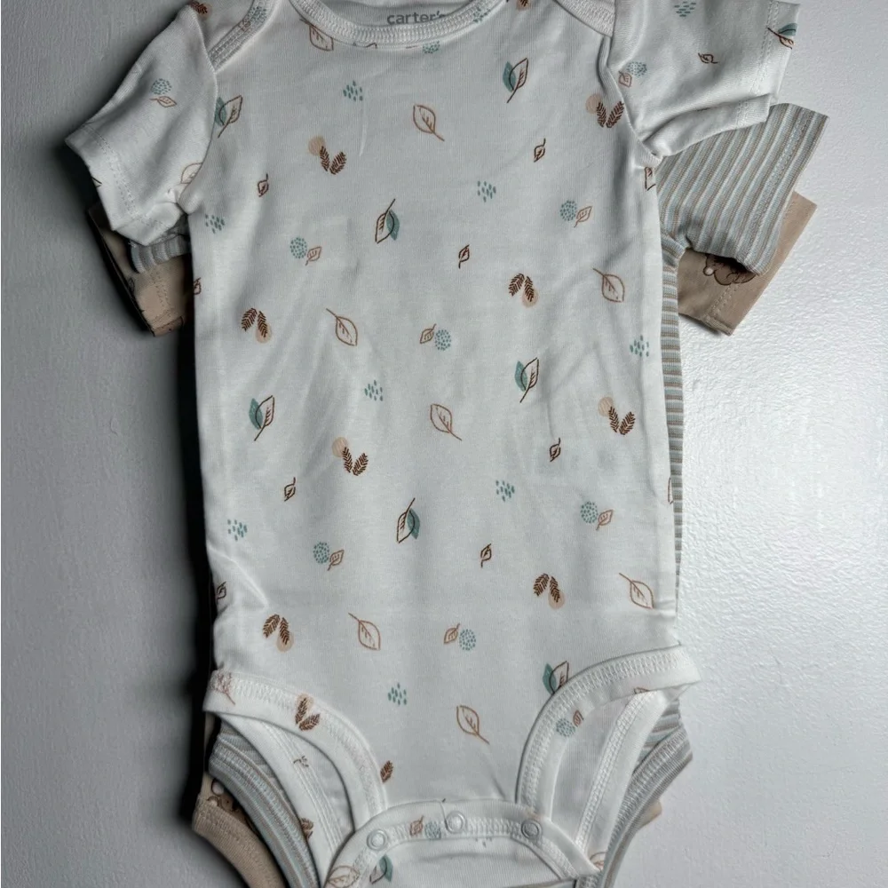 Carter's Baby Boy Bodysuit soft Cotton Perfect Fit Snaps 3 Piece Size 12 New